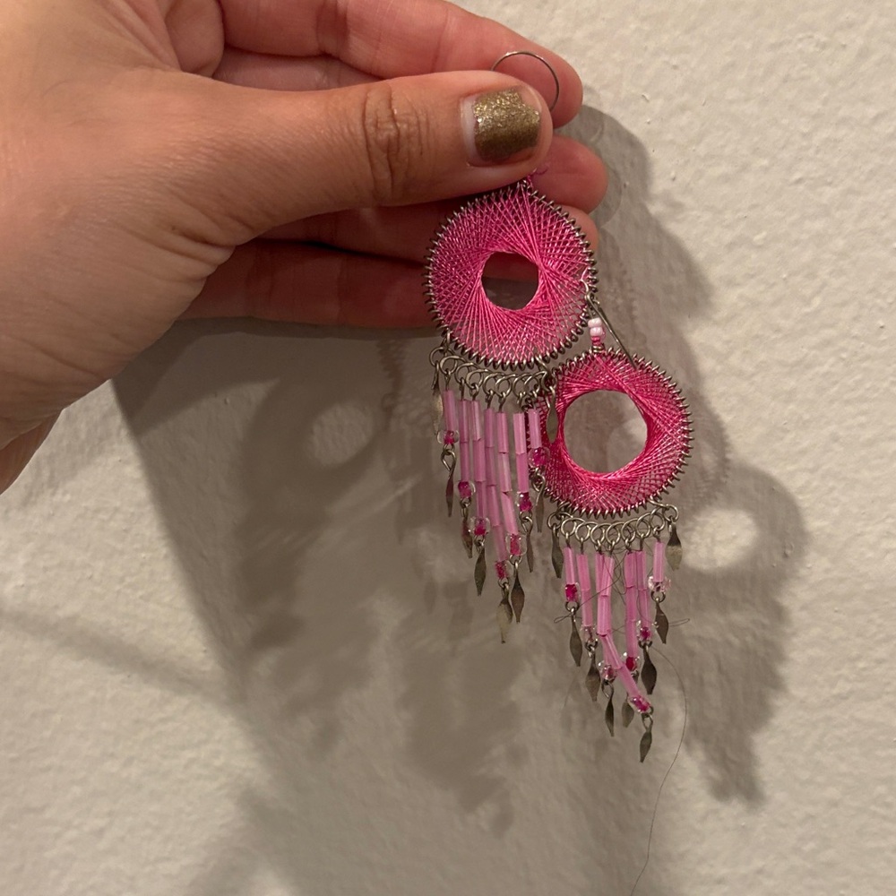 Pink and Silver Hoop Earrings